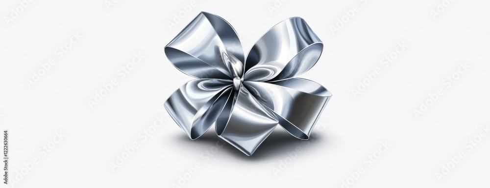 Silver ribbon bow, isolated, white background, gift wrap Silver ribbon bow, isolated, white background, gift wrap