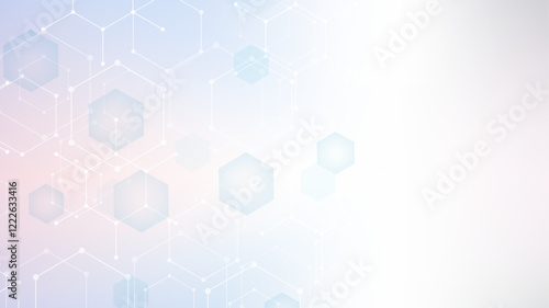 Health care abstract background with hexagons, lines and dots. Medical innovation banner template concept. Biology and pharmaceutical technology background. Vector illustration.