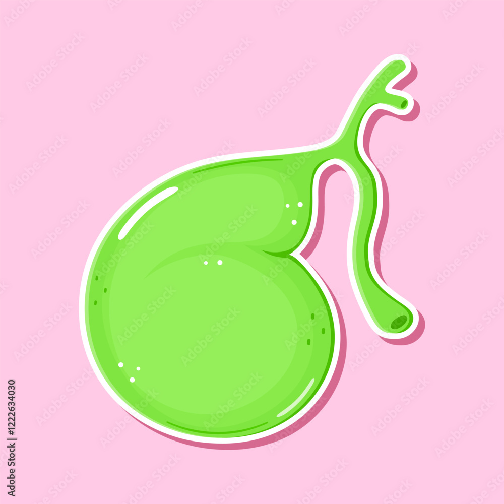 Fototapeta premium Sticker Gallbladder character. Vector hand drawn cartoon kawaii character illustration icon. Isolated on pink background. Gallbladder character concept