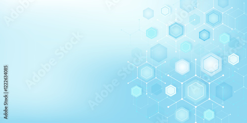 Health care abstract background with hexagons, lines and dots. Medical innovation banner template concept. Biology and pharmaceutical technology background. Vector illustration.