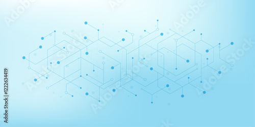 Health care abstract background with hexagons, lines and dots. Medical innovation banner template concept. Biology and pharmaceutical technology background. illustration.