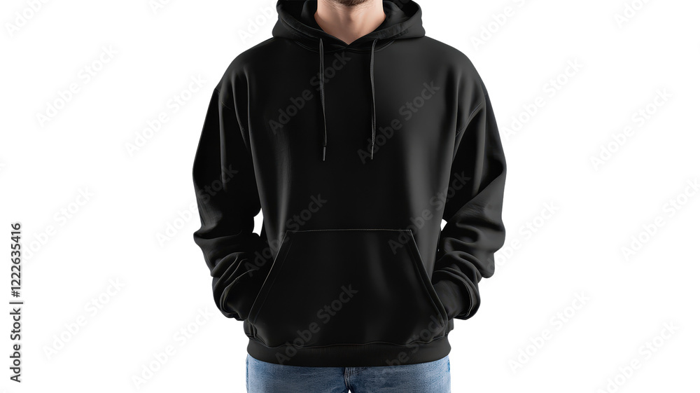 black hoodie on person, showcasing casual and stylish look. Perfect for everyday wear and comfort