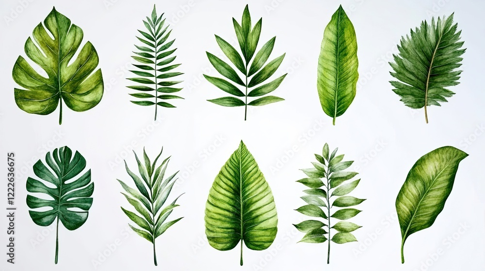 Tropical green leaves isolated on a transparent background, ideal for botanical designs, eco-themed projects, and natural decor Tropical green leaves isolated on a transparent background, ideal for botanical designs, eco-themed projects, and natural decor