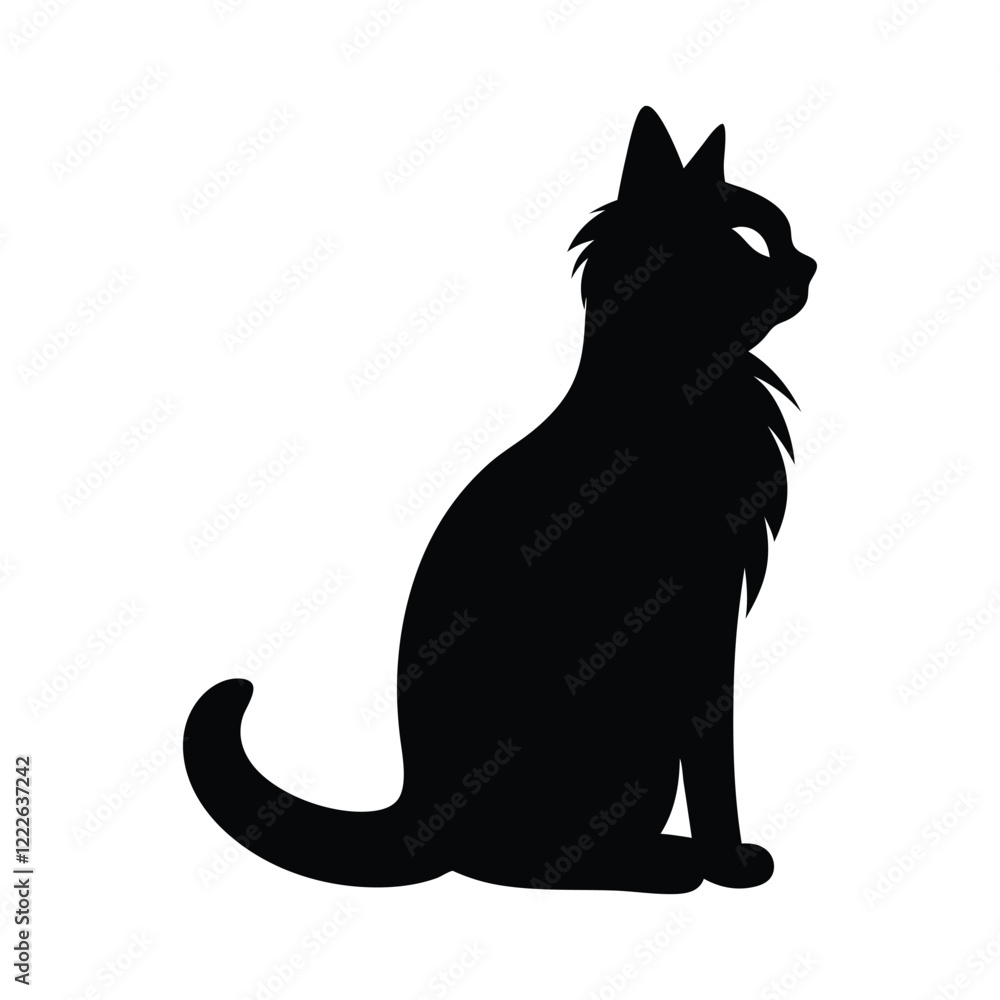 Black Cute Cat Silhouette Vector and Perfect for logos Black Cute Cat Silhouette Vector and Perfect for logos