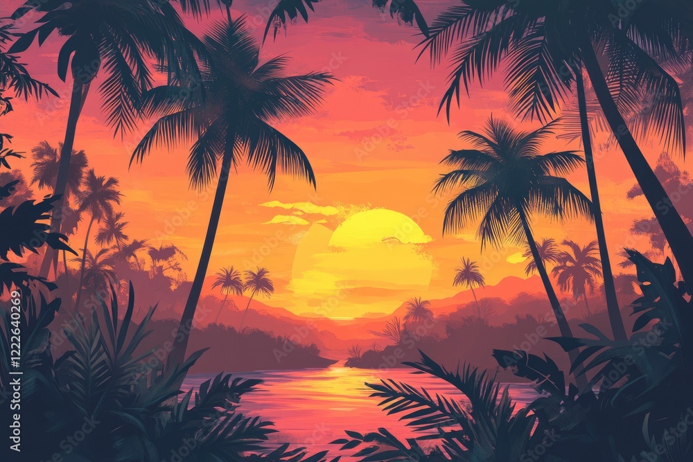 Obraz premium Tropical Sunset Paradise
