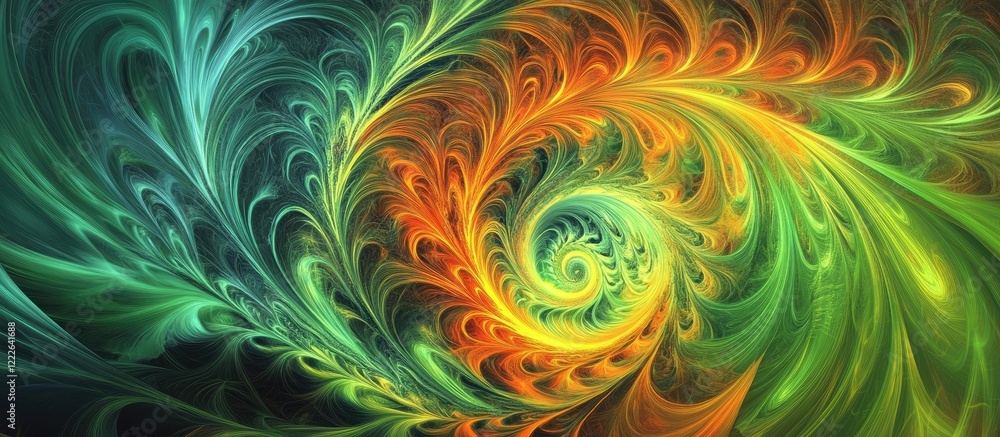 Vibrant swirling patterns in green, orange, and yellow create a captivating whirlwind, drawing the eye with dynamic motion and rich hues. Vibrant swirling patterns in green, orange, and yellow create a captivating whirlwind, drawing the eye with dynamic motion and rich hues.