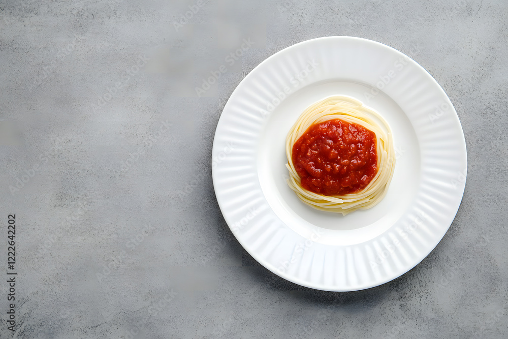 Simple Spaghetti with Tomato Sauce in a White Plate Simple Spaghetti with Tomato Sauce in a White Plate