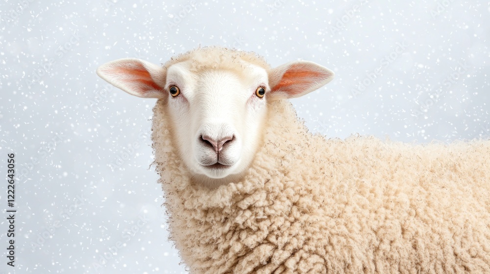 Fototapeta premium Fluffy Sheep in Snowy Scene