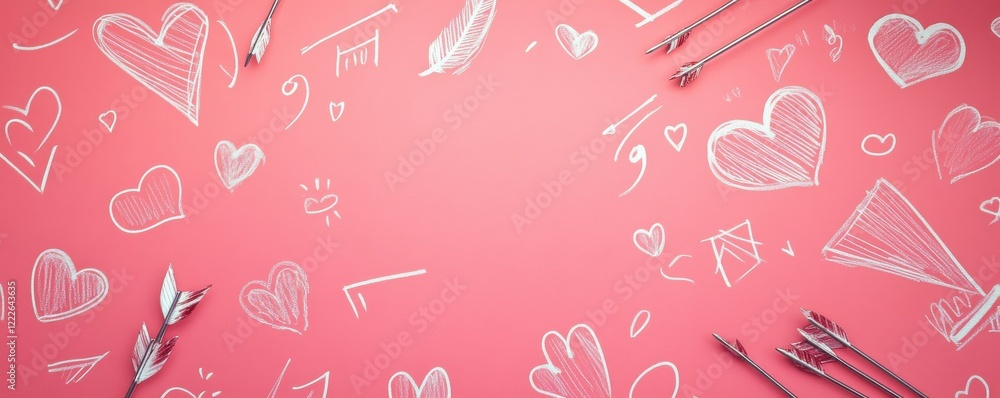 Pink background with white hearts and arrows for valentine's theme Pink background with white hearts and arrows for valentine's theme