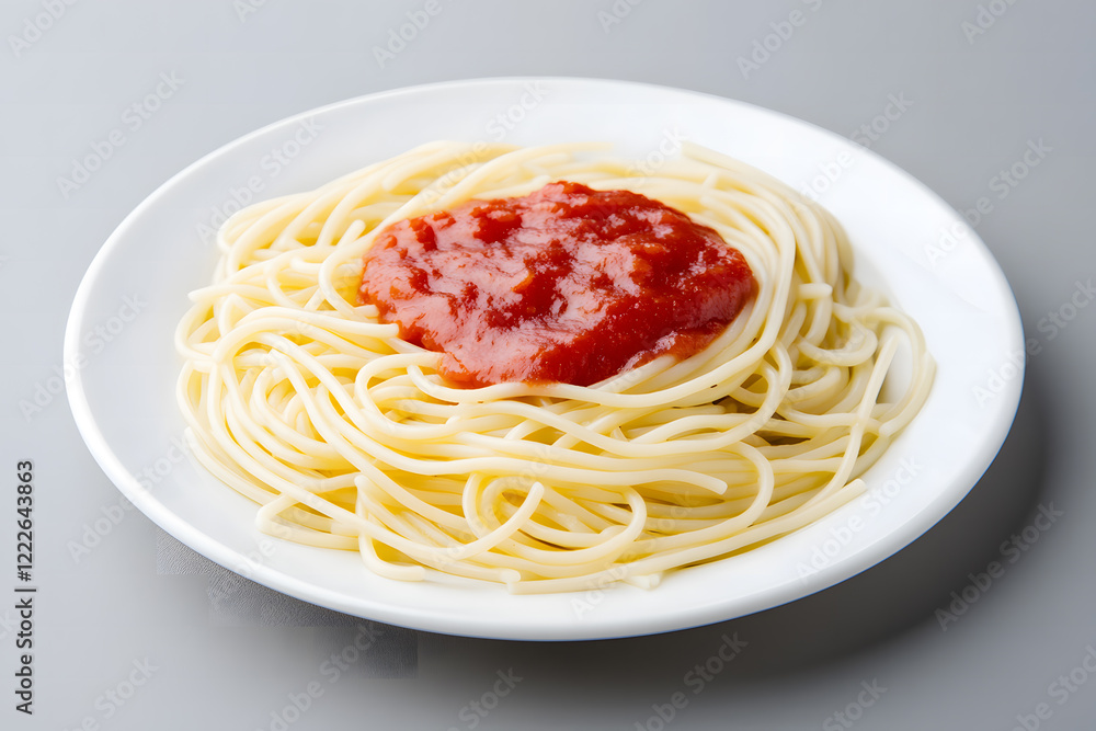 Simple Spaghetti with Tomato Sauce in a White Plate Simple Spaghetti with Tomato Sauce in a White Plate