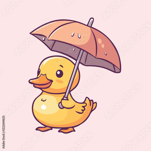 Cute Duck With Umbrella vector illustration