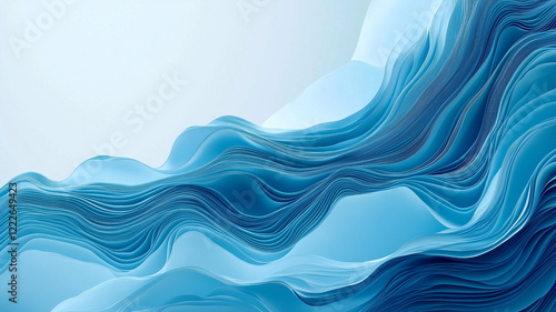 Wallpaper Mural Three-dimensional paper waves with varying shades of blue. Ideal for abstract and textured visuals. Torontodigital.ca