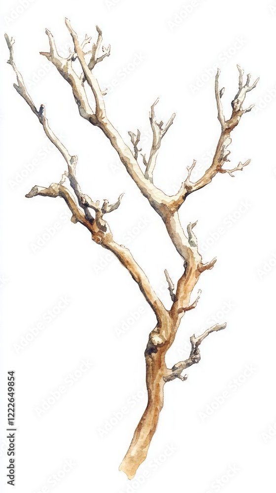 A Delicate Watercolor Study of a Bare Tree Branch, a Masterpiece of Botanical Illustration A Delicate Watercolor Study of a Bare Tree Branch, a Masterpiece of Botanical Illustration