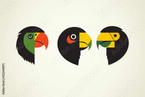 Colorful parrot illustrations in geometric style photo