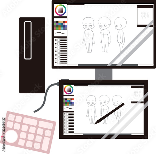 左手デバイスを使ってお絵かきしているイメージイラスト