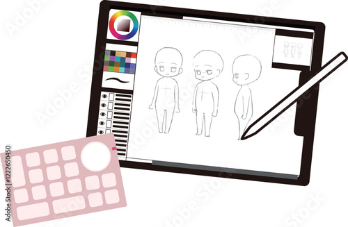 左手デバイスを使ってお絵かきしているイメージイラスト