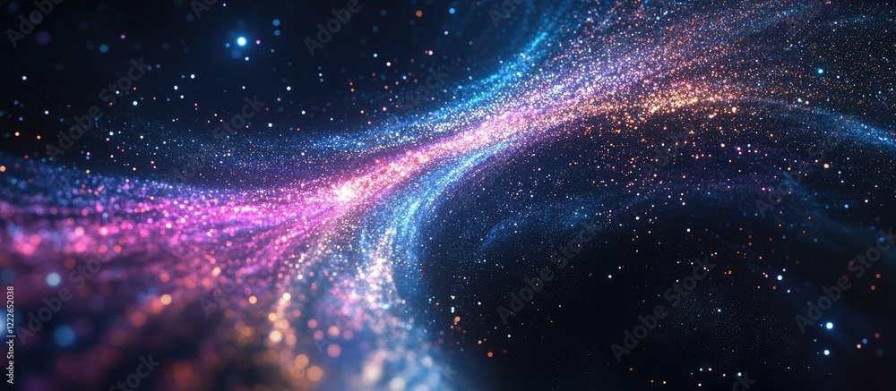 Fototapeta premium Vibrant swirling galaxy with pink and blue star trails on a dark starry background creating a mesmerizing cosmic scene in motion