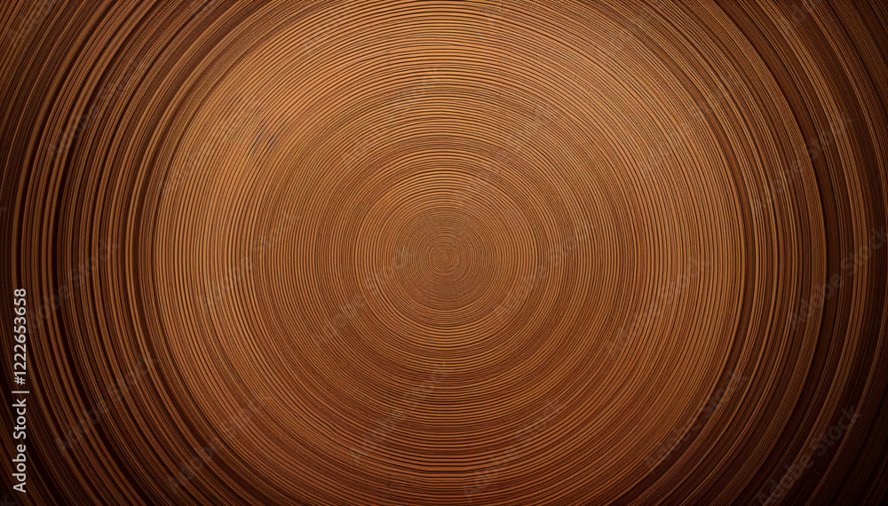 Brown wood grain forms concentric circles resembling tree rings. Brown wood grain forms concentric circles resembling tree rings.