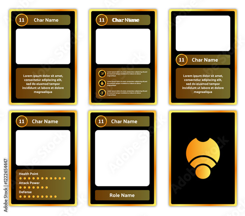 complete set of card game templates with fancy theme and light golden color for game material and printed card game