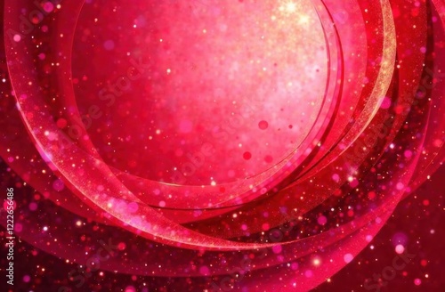 Dynamic swirling shapes: A blend of bright red, soft pink, and shimmering gold tones swirls in a circular pattern. Valentine's day