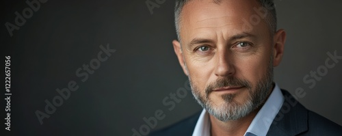 Confident mature caucasian male with beard in suit