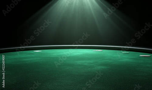 Empty green casino poker table cloth with spotlight Low Angle