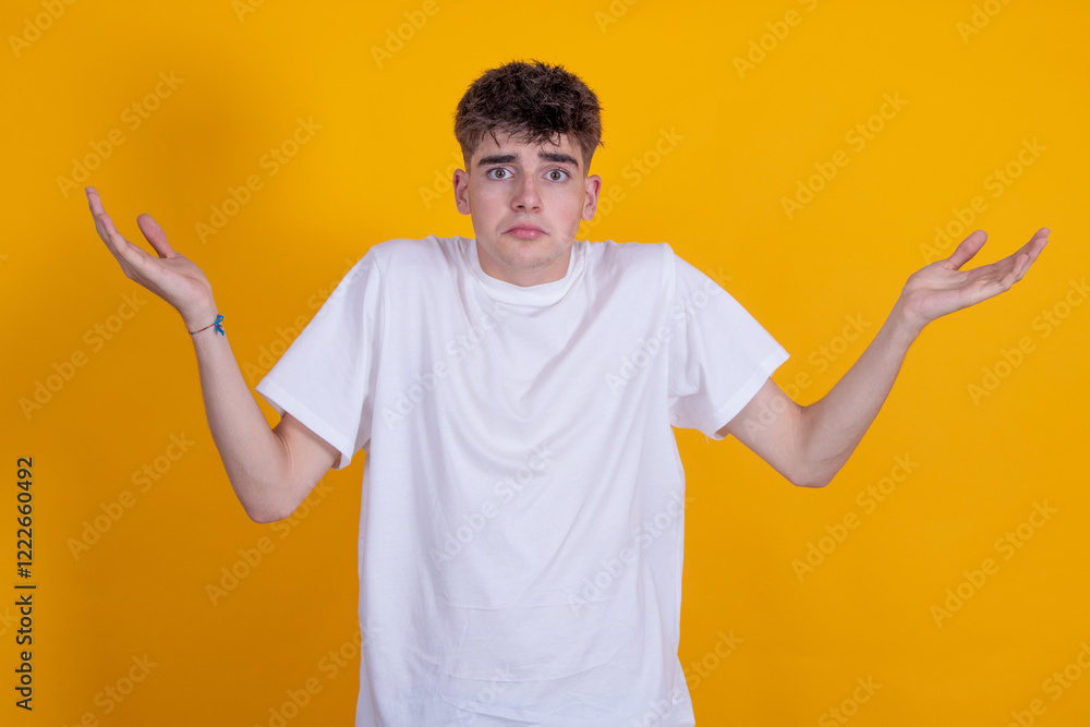 young man isolated on color background with expression of incomprehension young man isolated on color background with expression of incomprehension