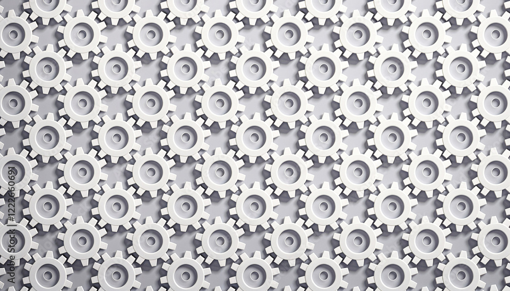 White gears form a repeating pattern on gray background. White gears form a repeating pattern on gray background.