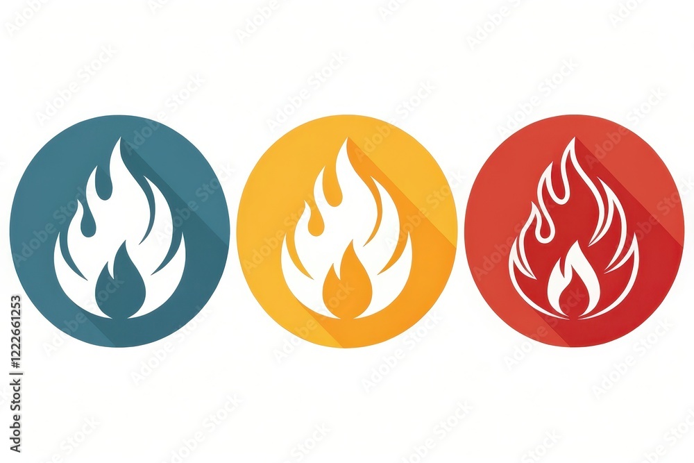 A Set of Three Colorful Flame Icons with Long Shadows for Design Elements A Set of Three Colorful Flame Icons with Long Shadows for Design Elements
