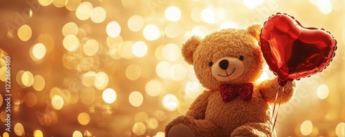 Wallpaper Mural Cute teddy bear with heart balloon and bokeh lights background Torontodigital.ca