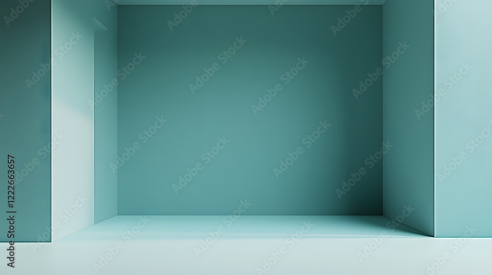 Fototapeta premium Minimalist Teal Room Interior Empty Space Mockup