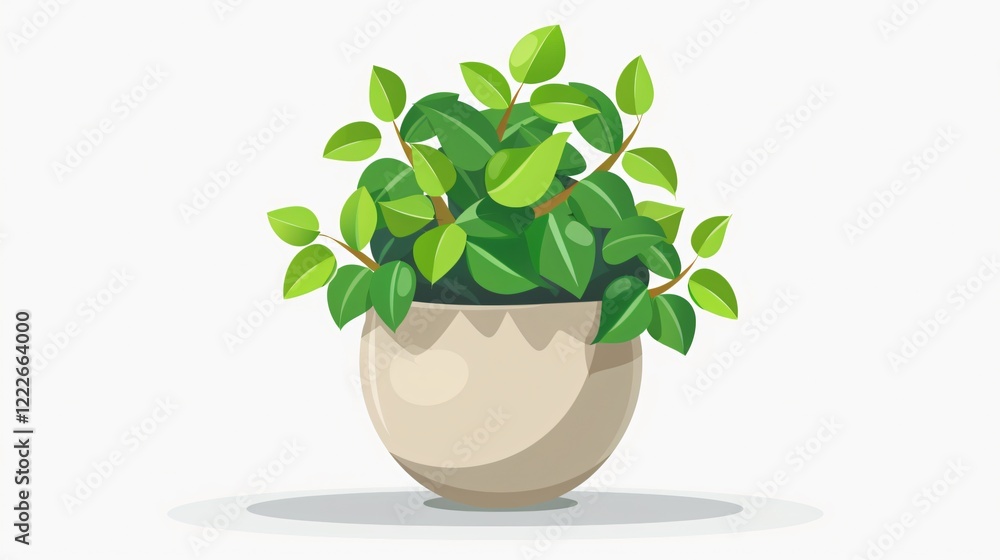 Exquisite Green Houseplant Icon for Chic Home Decor with Flowerpot - Stock Photo Exquisite Green Houseplant Icon for Chic Home Decor with Flowerpot - Stock Photo