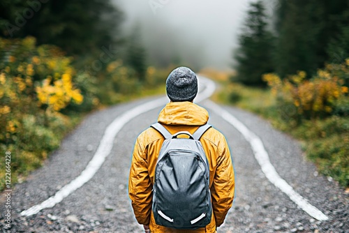 A person standing at a crossroads in the middle of a forest, staring down one of the paths with a longing gaze, unsure which way to go