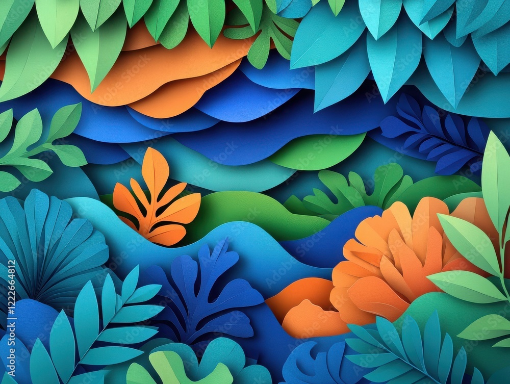 A vibrant, layered design featuring colorful leaves and abstract plants, perfect for nature-themed projects. A vibrant, layered design featuring colorful leaves and abstract plants, perfect for nature-themed projects.