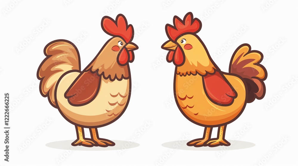 Fototapeta premium Vibrant Poultry Icon Featuring Rooster and Hen for Farm Chicken Design