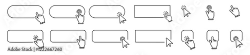 Mouse cursor clicking empty button interface. Hand pointer pressing blank web element. Vector graphic.