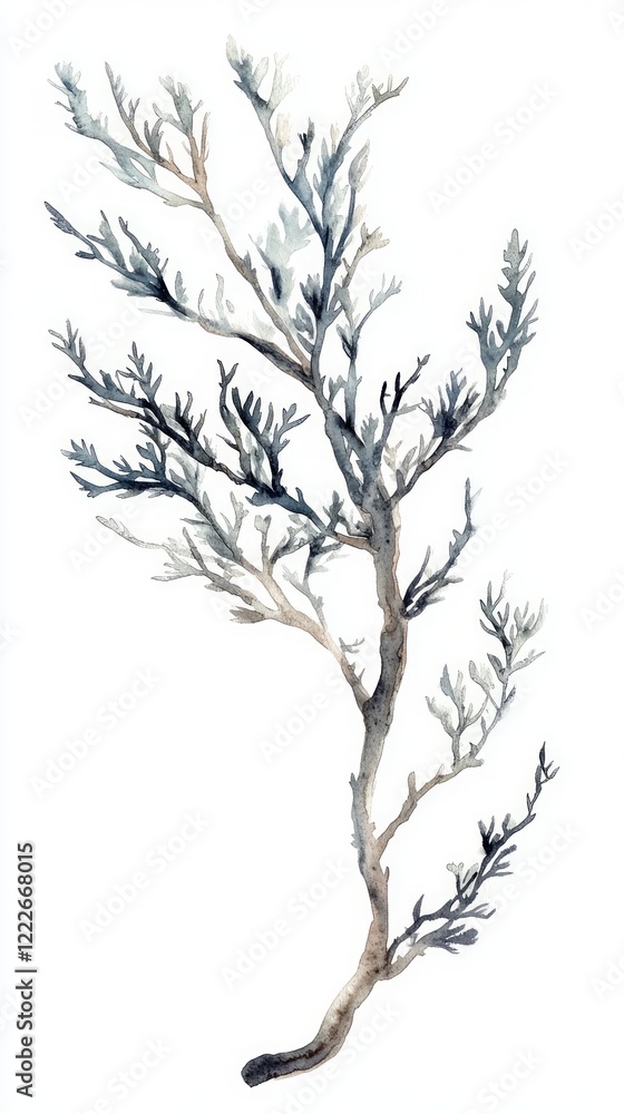 Obraz premium Elegant Watercolor Branch Art: A Delicate Botanical Illustration