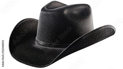 A black cowboy hat with a wide brim, often worn for protection and style in outdoor activities. photo