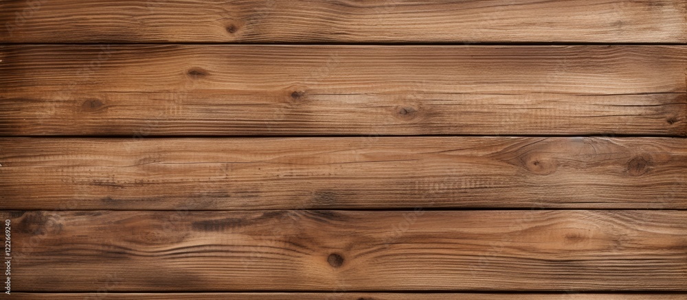 Fototapeta premium Aged wooden background in warm brown tones with a smooth, rustic texture. Ideal for copy space, featuring horizontal plank arrangements.