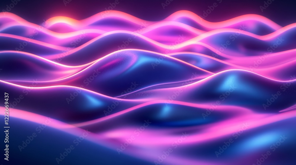 3D render of minimalistic neon wavy lines glowing with soft pastel tones, set against a sleek dark background 3D render of minimalistic neon wavy lines glowing with soft pastel tones, set against a sleek dark background