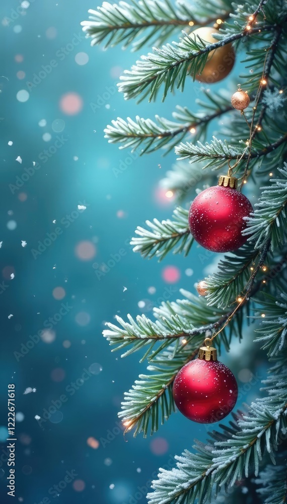 Branches intertwined with snowflakes and balls, frosty, festive Branches intertwined with snowflakes and balls, frosty, festive