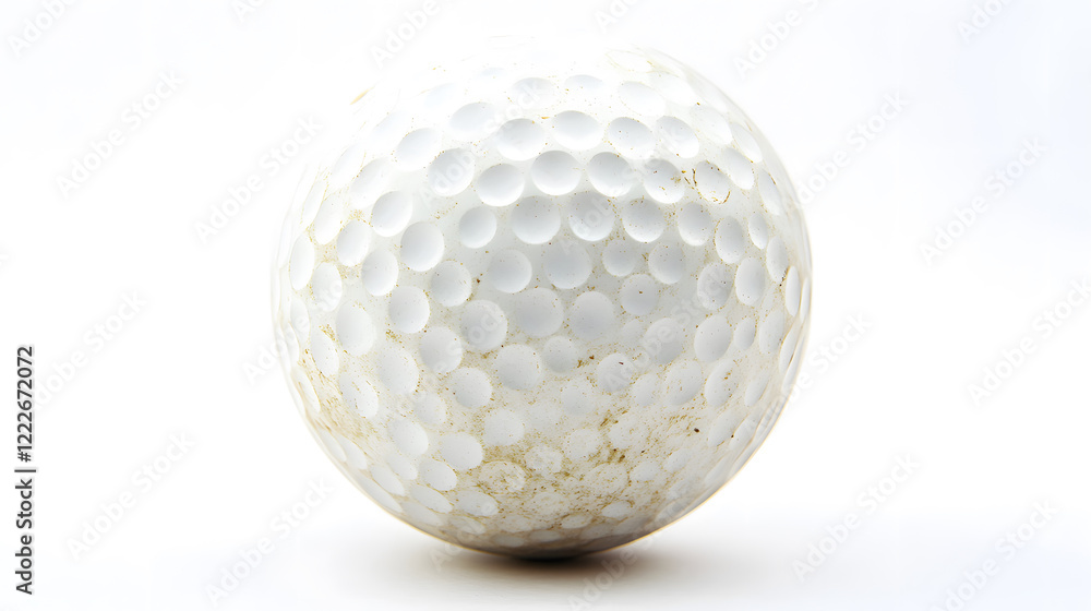 close-up shot classic golf ball with detailed dimples, isolated on bright white background, emphasizing, texture, and design of the equipment in minimalist perspective. close-up shot classic golf ball with detailed dimples, isolated on bright white background, emphasizing, texture, and design of the equipment in minimalist perspective.