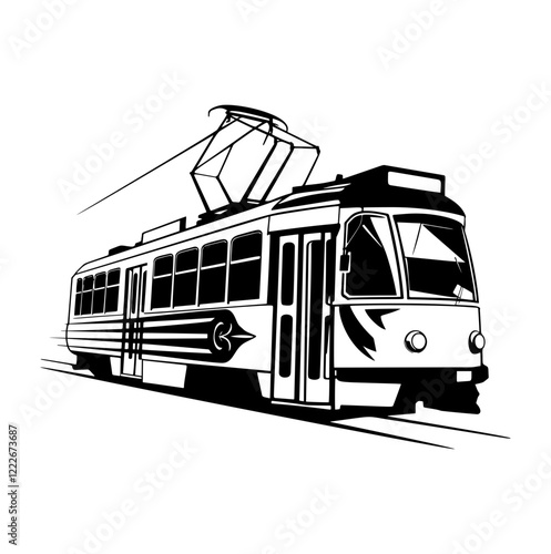 Retro tram hand drawn sketch illustration	