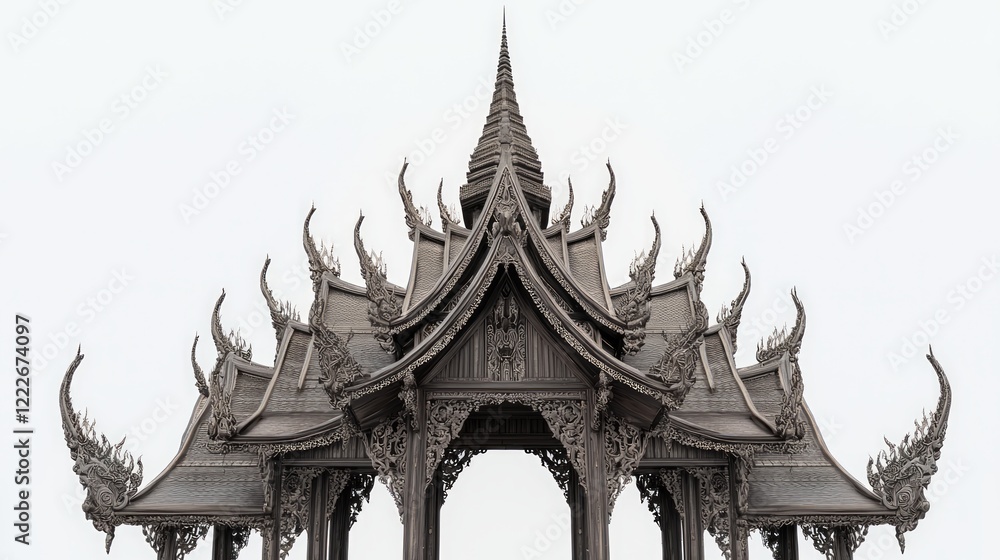Fototapeta premium Majestic Tiered Roof Ratha with Pointed Spire - Cinematic Ultra-Detailed Thai Architecture