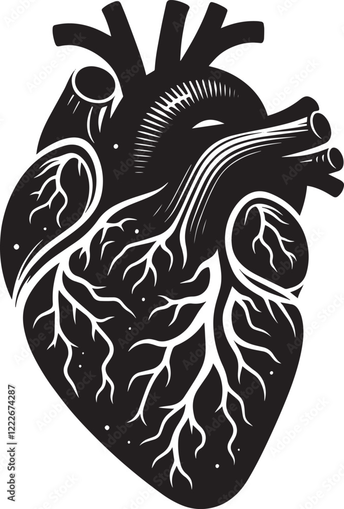 Obraz premium Human heart silhouette vector illustration isolated on a white background