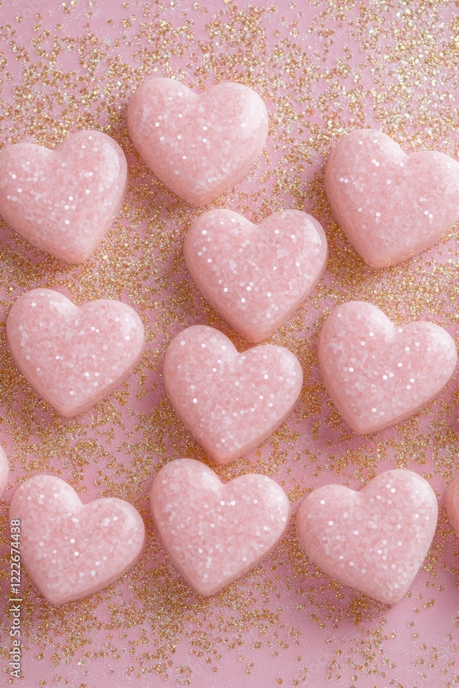 Obraz premium Valentine's Day Glitter Pink Hearts, Generative AI,