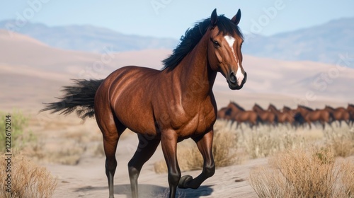 Wild Horse Running in Desert