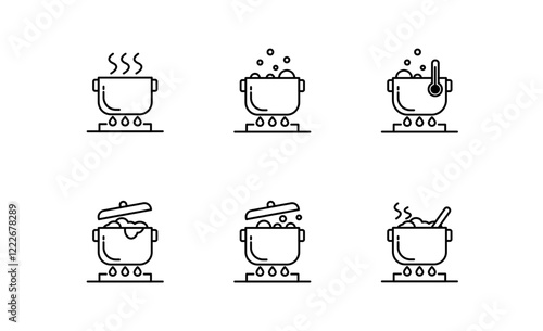 Set of Cooking pot icon, Boiling pot Symbol , for app web logo banner poster, Editable Stroke