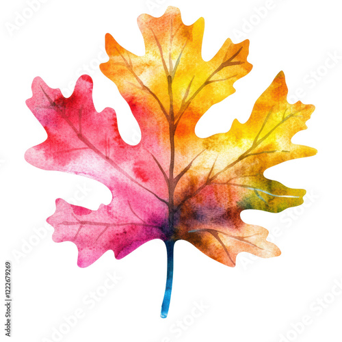 Vibrant Watercolor Autumn Leaf Design Element Perfect for Fall Themed Projects and Designs ,isolate transparent  background