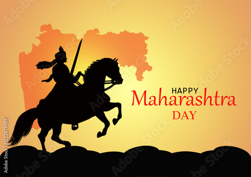 Maharashtra Day Celebration visual illustration and graphics in warm color scheme with Shivaji Maharaj